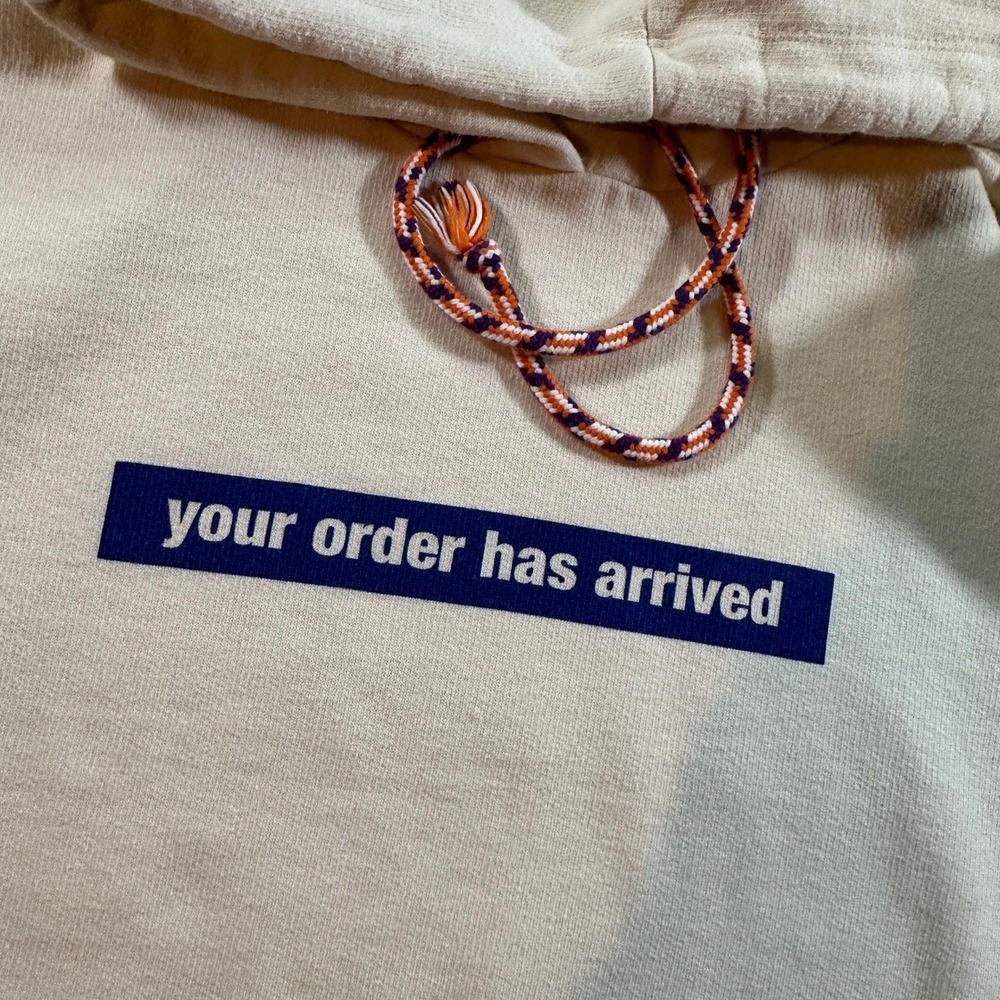 Zara Trafaluc Cream "your order has arrived" Graphic Hoodie Sweatshirt Size S - Picture 4 of 10